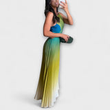 Haven - Elegante Vestido Maxi Sin Espalda con Pliegues Gradientes y Lazos