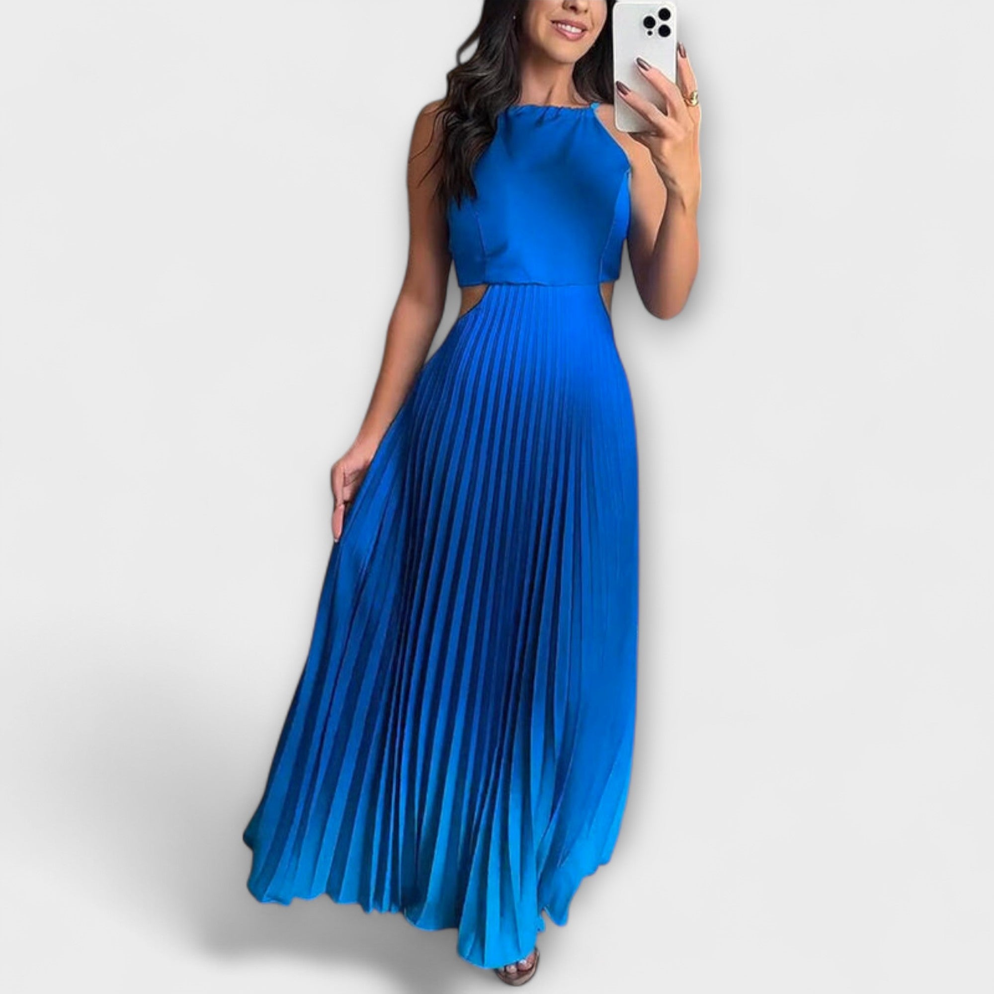 Haven - Elegante Vestido Maxi Sin Espalda con Pliegues Gradientes y Lazos