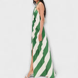 Marlowe - Vestido largo sin espalda con cuello halter y estampado a rayas