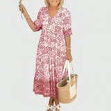 Constance | Vestido midi con estampado floral en el borde y bajo escalonado