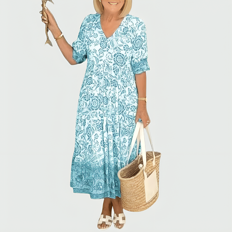 Constance | Vestido midi con estampado floral en el borde y bajo escalonado