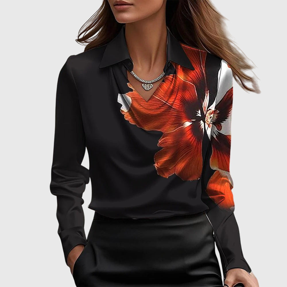 Sylvie | Blusa lujosa brillante con escote plisado