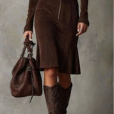Vestido midi Cambria Luxe Suede con cremallera delantera