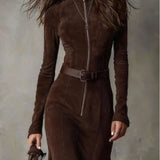 Vestido midi Cambria Luxe Suede con cremallera delantera
