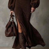 Aurelia™ | Vestido Largo de Cuello Alto de Gamuza de Lujo