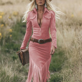 Vestido Midi Sierra Western Fringe con Cremallera