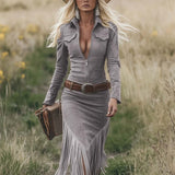Vestido Midi Sierra Western Fringe con Cremallera
