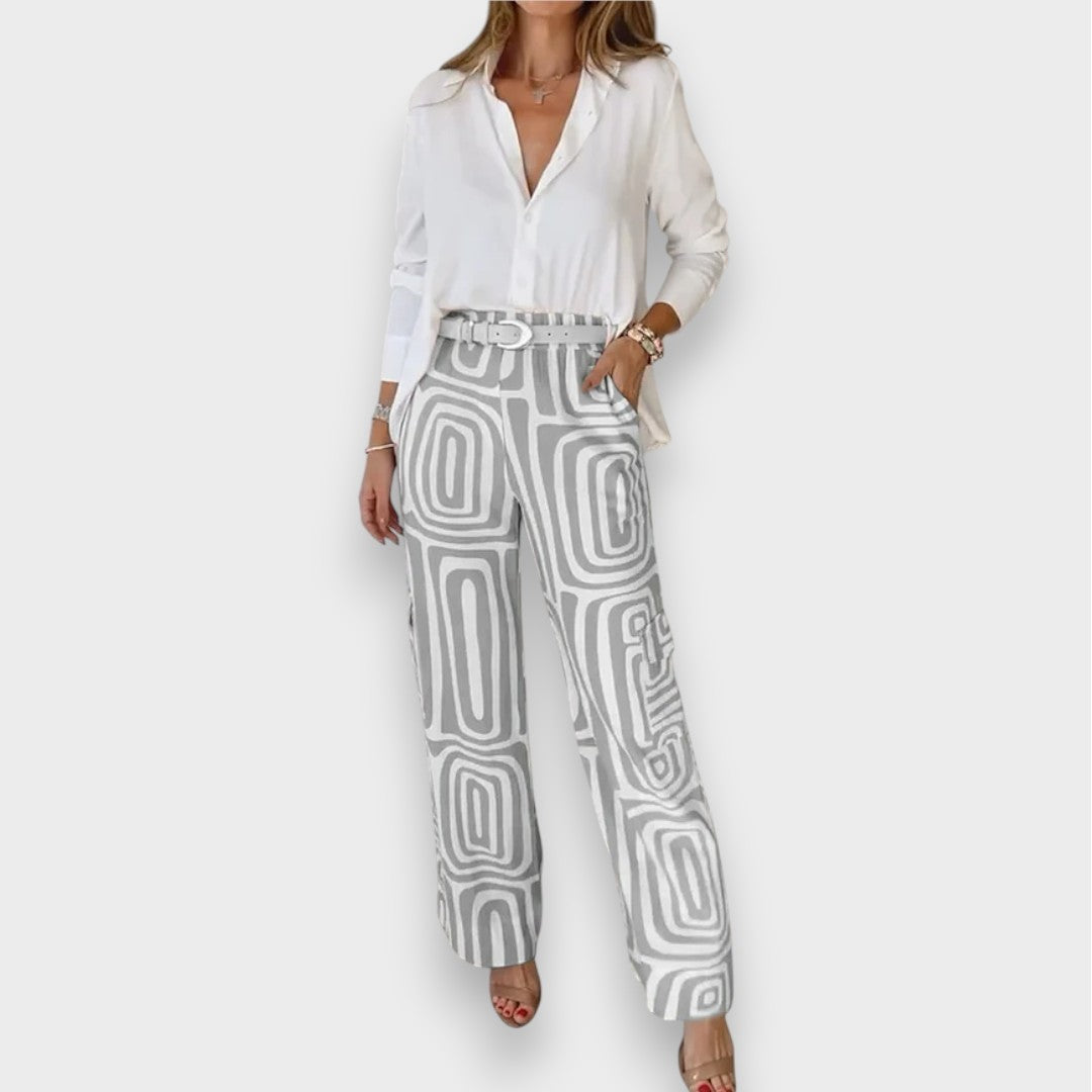 Aurora | Conjunto elegante de pantalón con blusa y cinturón